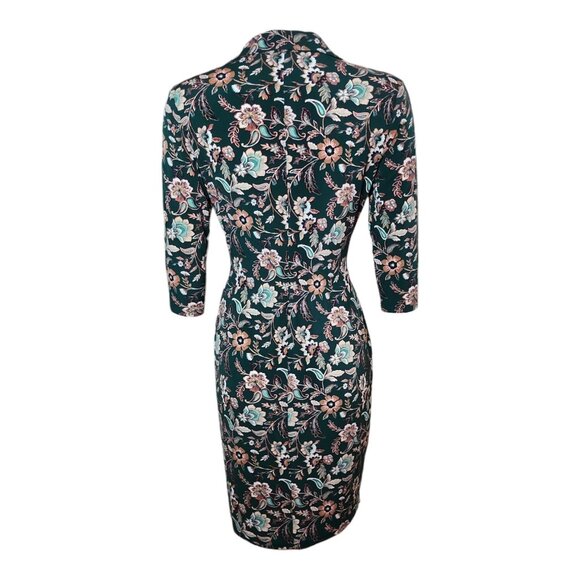 EnFocus Studio Dress Womens Size 4 Green Floral Collared 3/4 Sleeve Forest Fairy - Picture 3 of 6